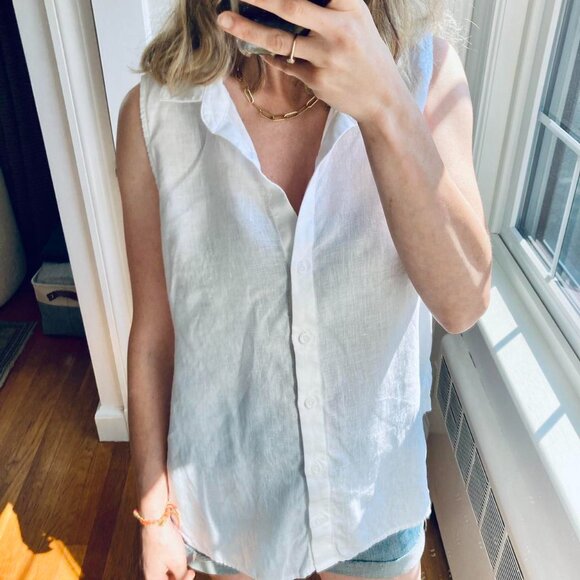 100% linen Cloth & Stone white sleeveless top - Picture 4 of 6